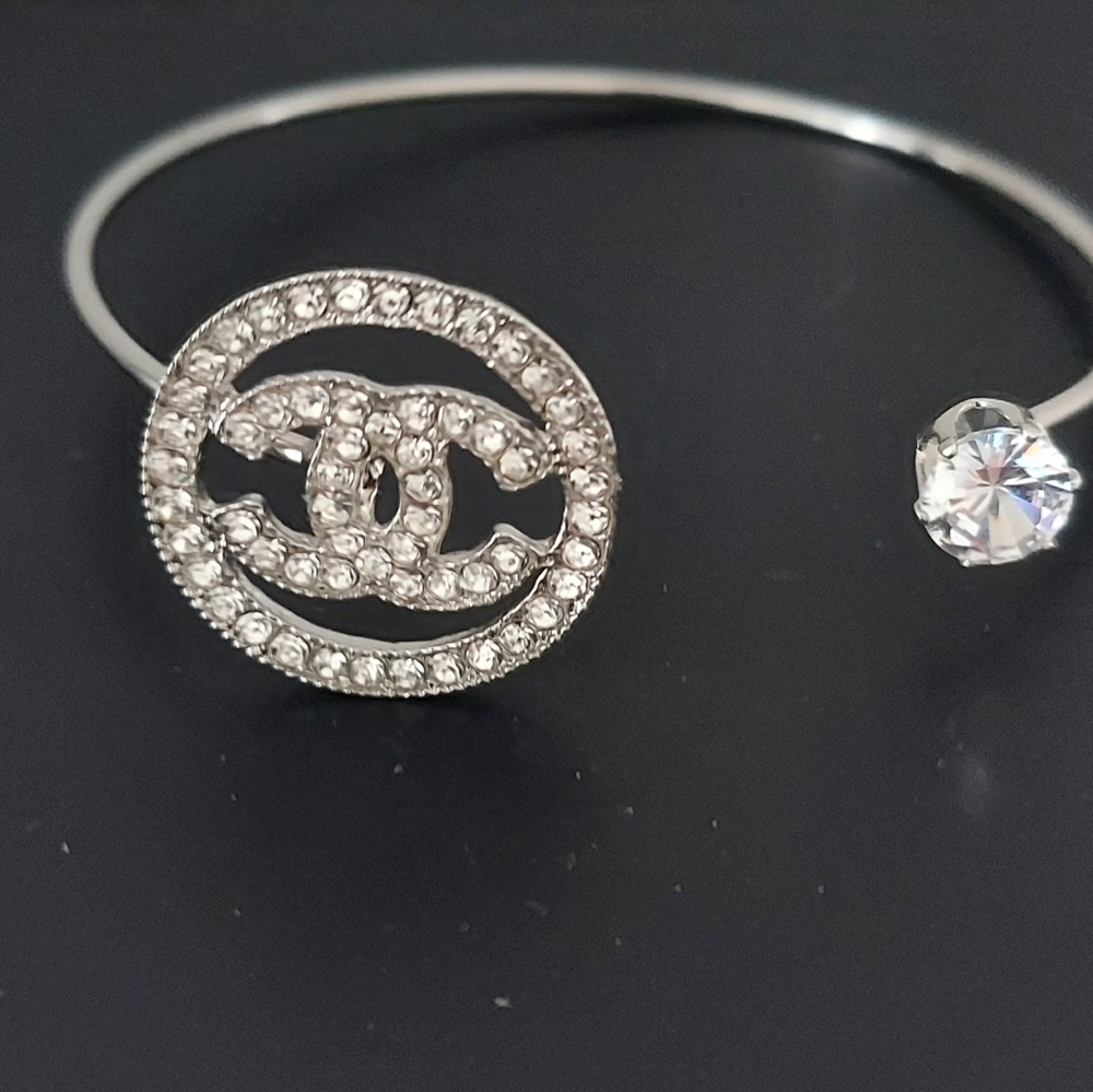 Elegant Silver CC Crystal Bracelet